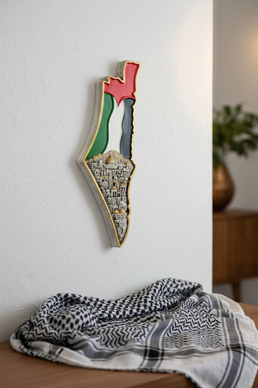 handcrafted Palestine Map Wall Art, Palestinian Home Decor, Resin Art, Keffiyeh Decor, Gift for Palestinians