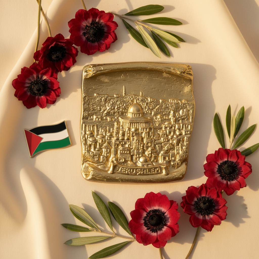 Gold - Cream with Anemones & Olive