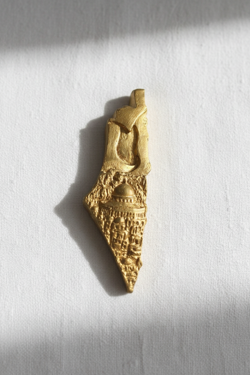 Palestine Map Gold - White Linen