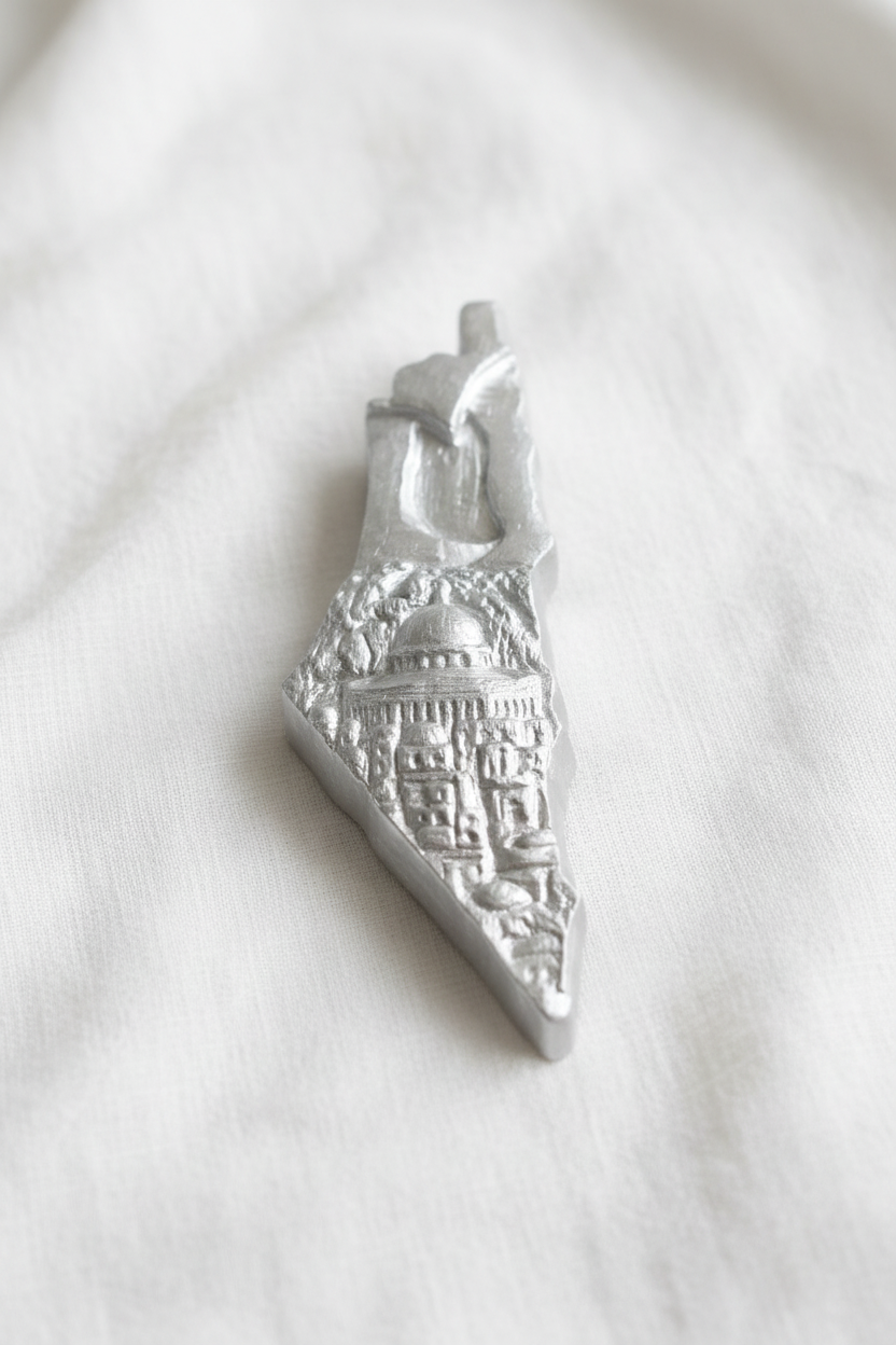 Palestine Map Silver - White Linen