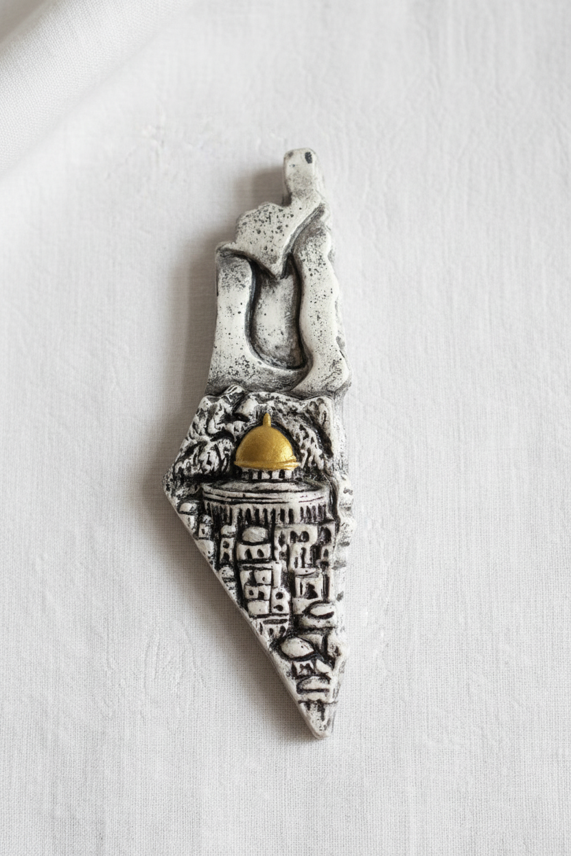 Palestine Map White Silver - White Linen