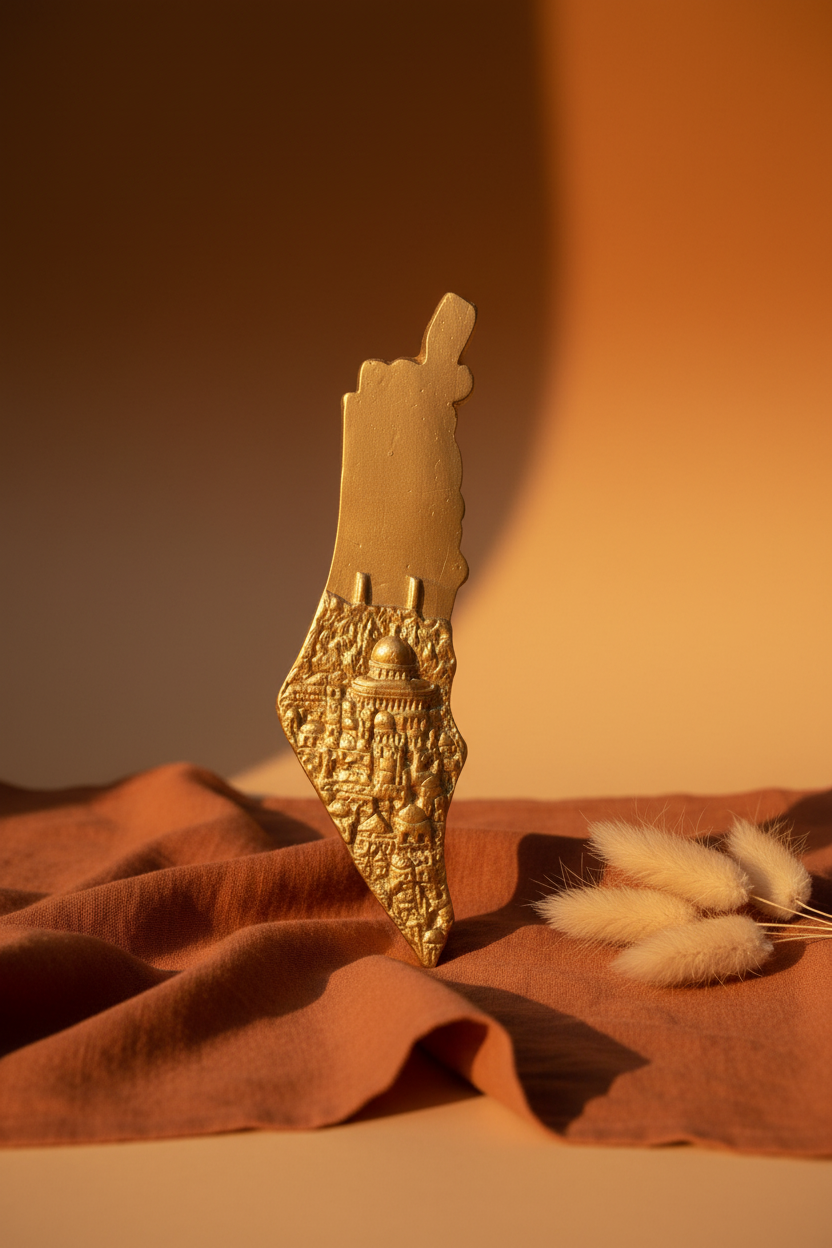 Palestinian Map Gold - Terracotta Linen