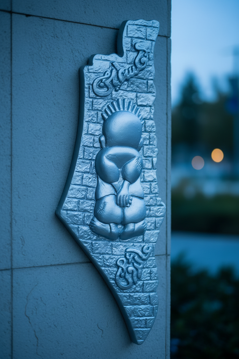 Silver Palestine Map - Blue Hour