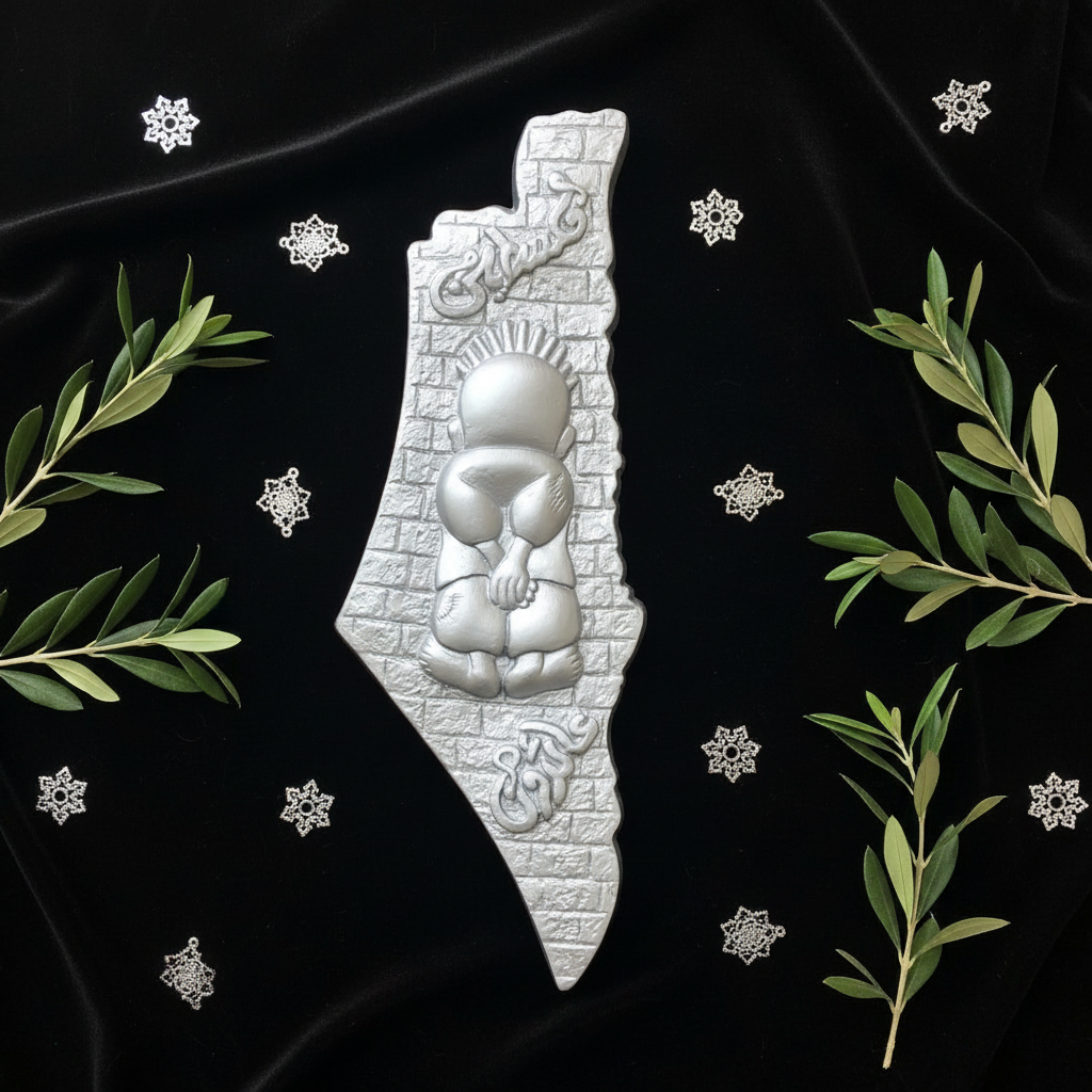 Silver Palestine Map - Flat Lay